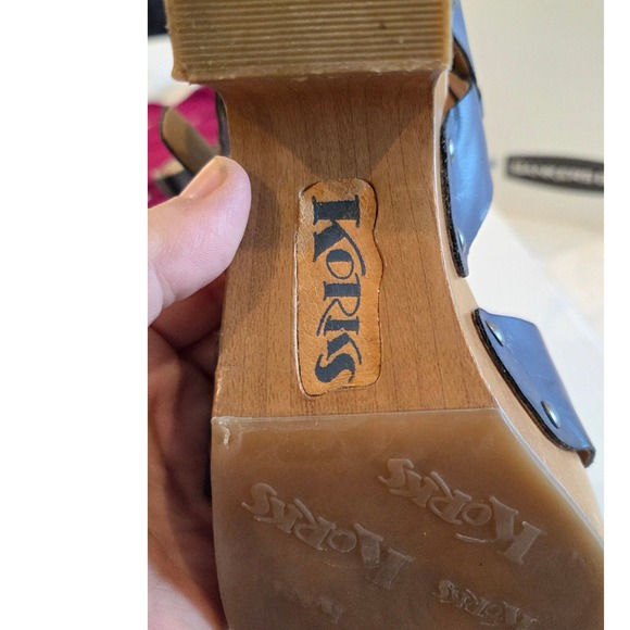 Korks Wedge Heel Sandals Women's Size 9M Blue Leather Ankle Strap - Picture 4 of 11